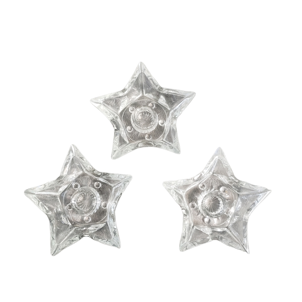 WEDDING BABY SHOWER HOME DECOR GLASS STAR CANDLE HOLDERS